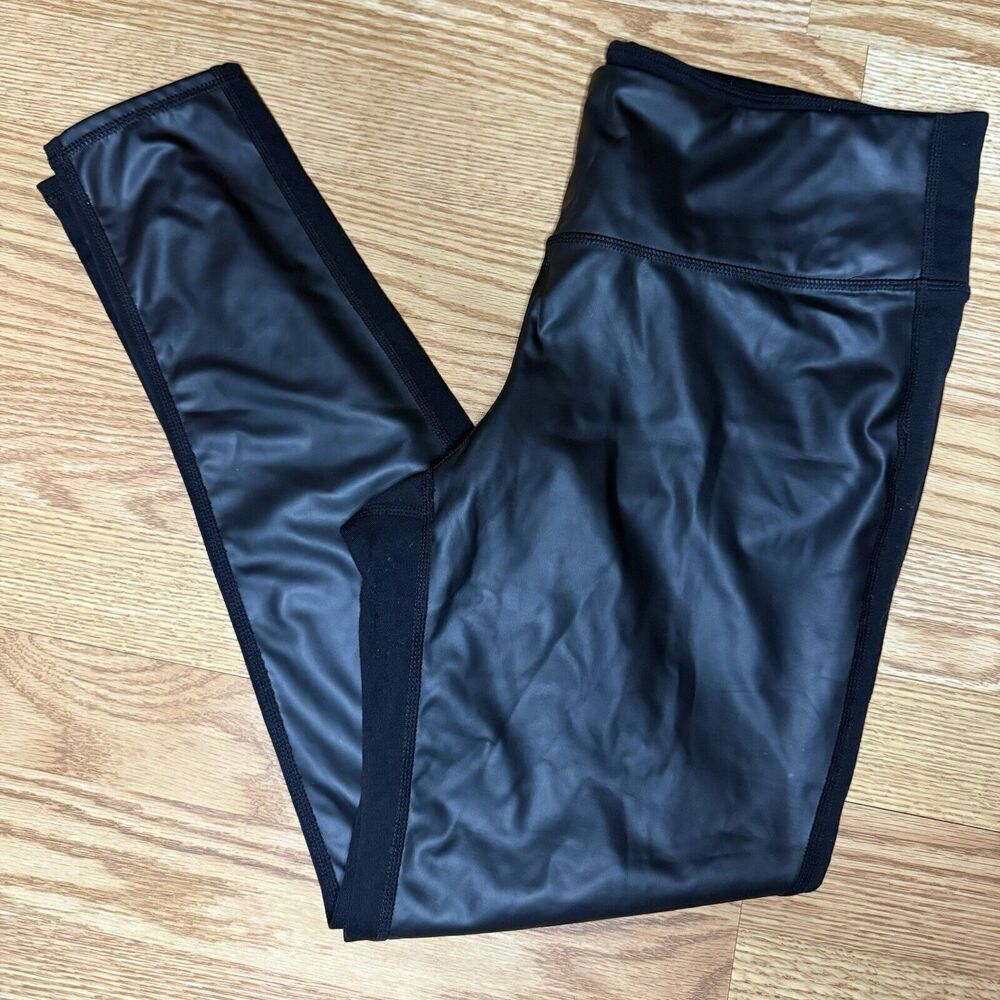 Athleta All Over Gleam Tight Faux Leather Leggings Tight 82974 Black Size Large
